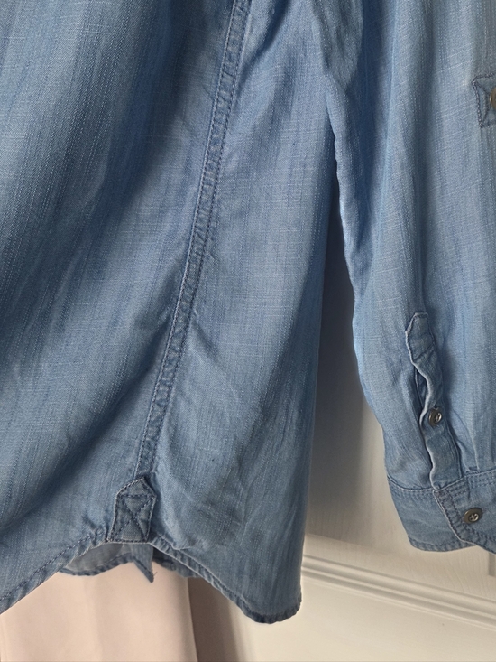 Talbots Ruffled Button-front Lyocell Denim Top - Picture 9 of 9